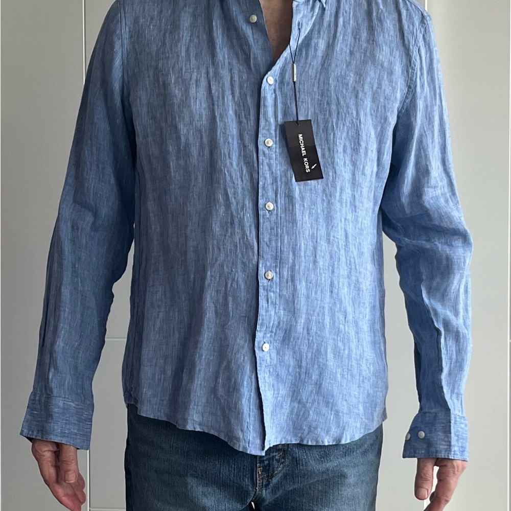 Men's Blue Linen Shirt